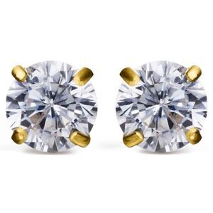 Children’s 925 Gold Zirconia Stud Earrings – One Missing Back
